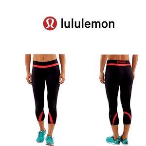 Lululemon Run: Inspire Crop II Deep Coal / Love Red Size:4